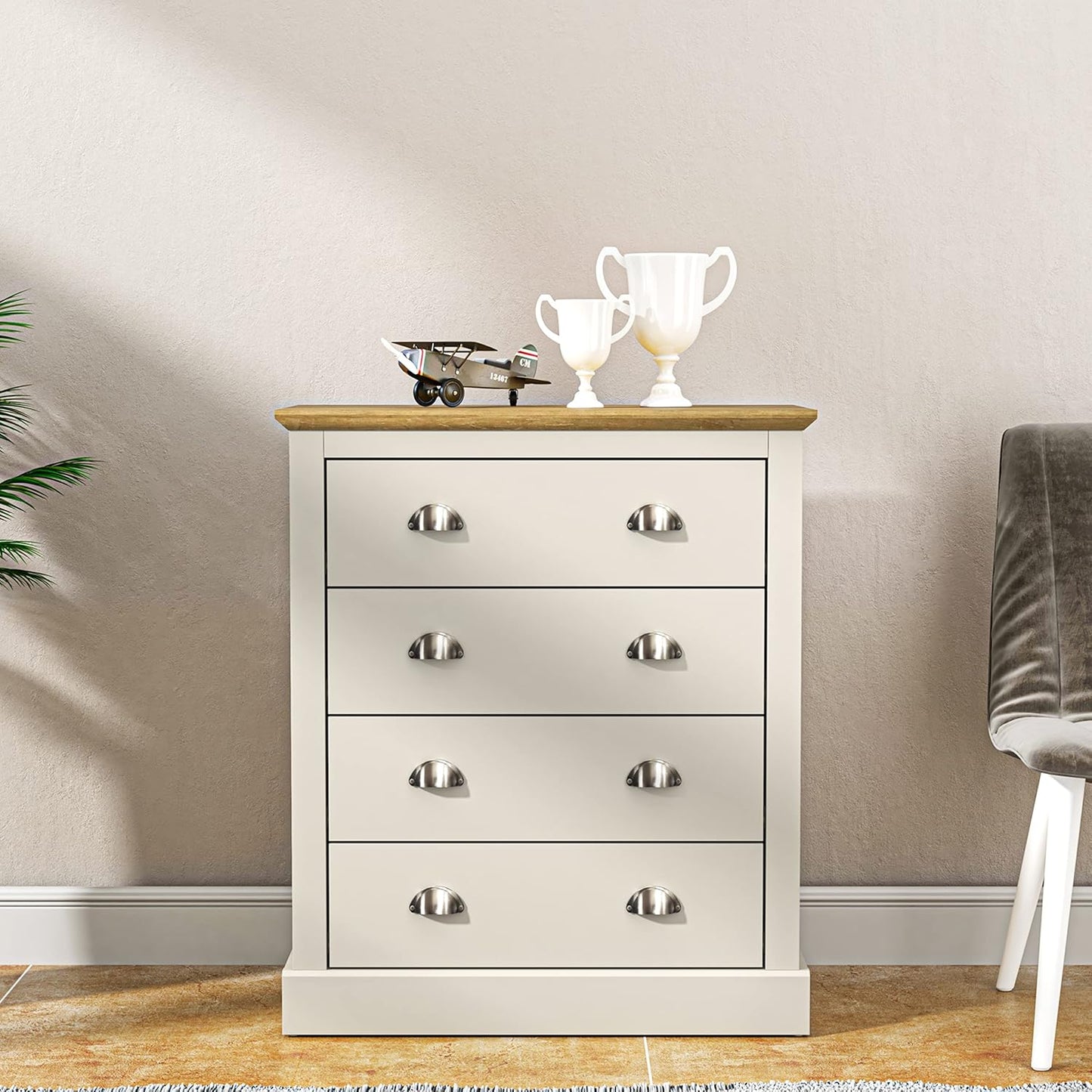 Galano Sufy 4 Drawer Chest - Wide Drawer Chest with Storage for Bedroom - Chest of Drawers for Clothes - Organizers and Storage Cabinet for Hallway - Entryway or Living Room - Light Grey