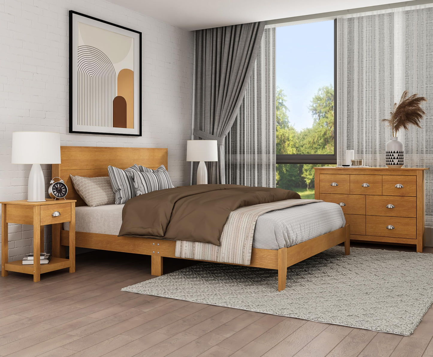 Galano Payne Queen Wood Bed Frame with Headboard & Set of 2 Nightstands, Fit 60'' x 80'' Mattress with Wood Slat Support, No Box Spring Needed, 64.2" L x 85.3" W x 40.1" H, Dusty Grey Oak