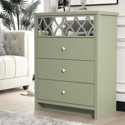 Galano Iris 4 Drawer Chest - Modern Cabinet with 1 Mirrored Drawers - Organizers and Storage for Bedroom – Console for Entryway - Hallway or Living Room - Sage Green