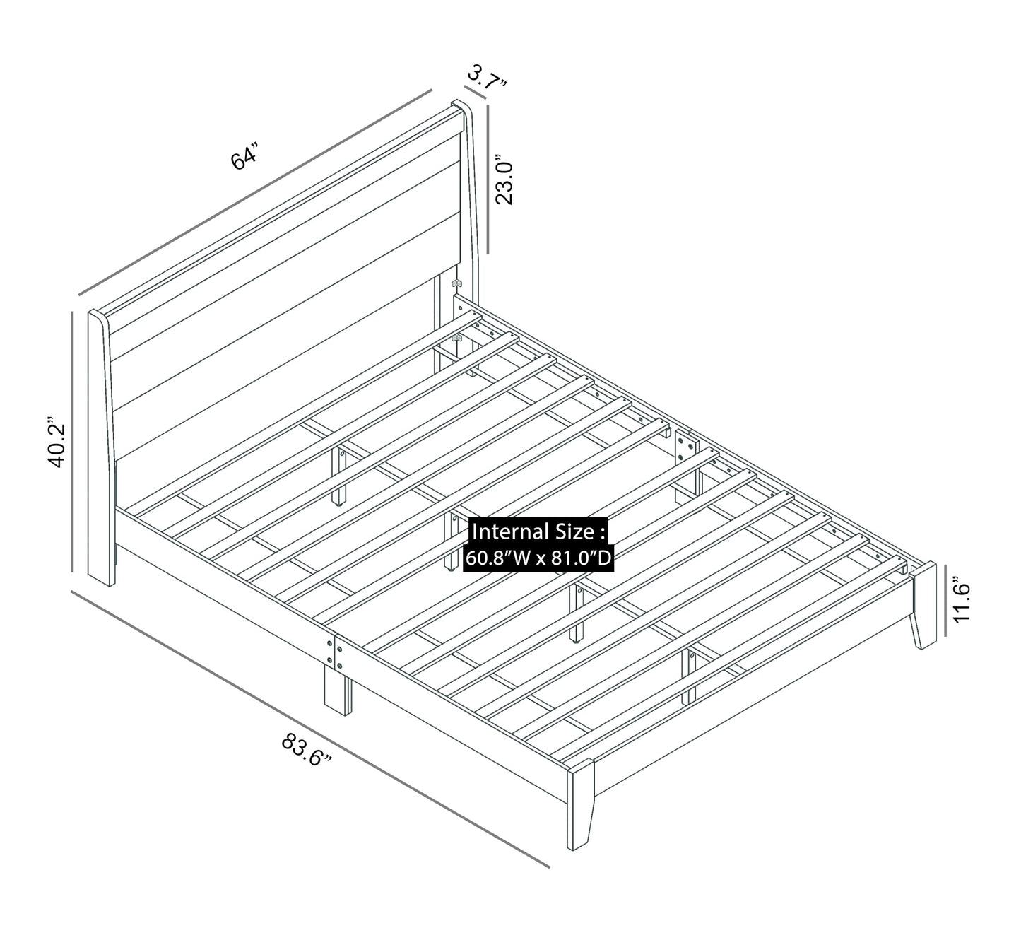 Galano Abby Retro Wood Platform Queen Bed Frame with Headboard, 60'' x 80'' Mattress Foundation with Wood Slat Support, No Box Spring Needed, 64.0" L x 83.6" W x 40.1" H, Amber Walnut