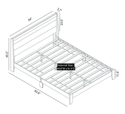 Galano Abby Retro Wood Platform Queen Bed Frame with Headboard, 60'' x 80'' Mattress Foundation with Wood Slat Support, No Box Spring Needed, 64.0" L x 83.6" W x 40.1" H, Amber Walnut