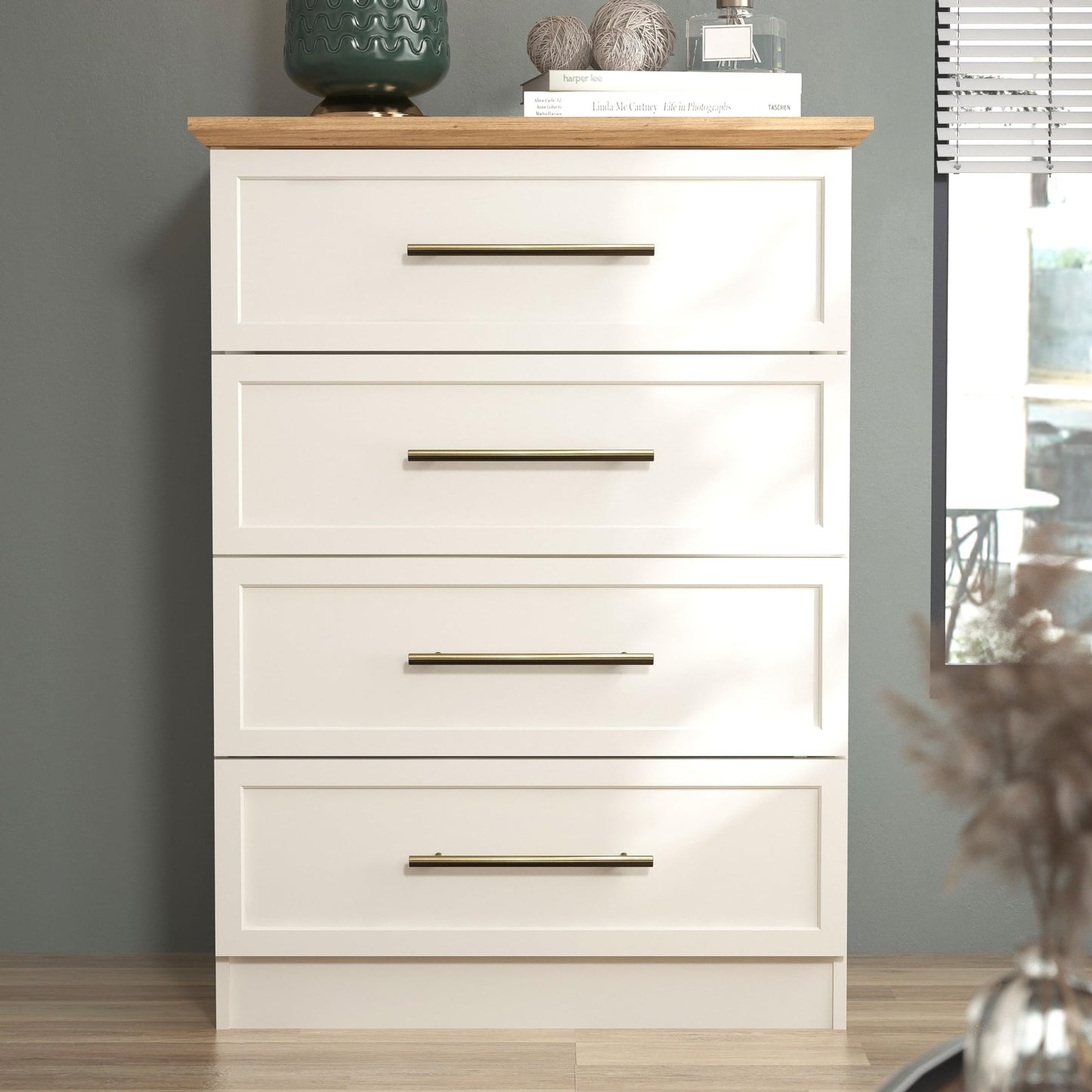 Galano Cleverton 4 Drawer Chest - Chest of Drawers with Storage for Bedroom - Closet Organizers and Storage Cabinet for Hallway, Entryway (Light Grey/Oak)