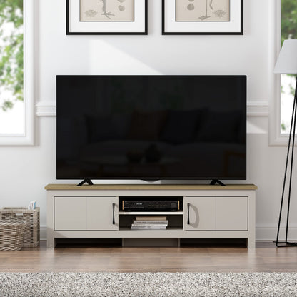 Galano Limestone Wide TV Unit, Entertainment Centre for up to 65'' TV, 150cm TV Unit with 2 Doors (Light Grey) (FG-LR-PU-7-415-RV-UK)