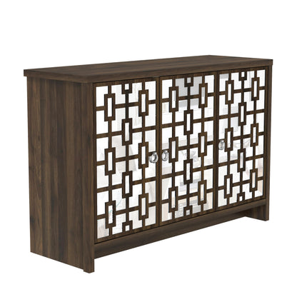 Galano Mollison 2 Door Sideboard - Moden Laser Cut Pattern with Acrylic Mirror Storage Cabinet for Living Room, Bedroom, or Kitchen (Royal Walnut)