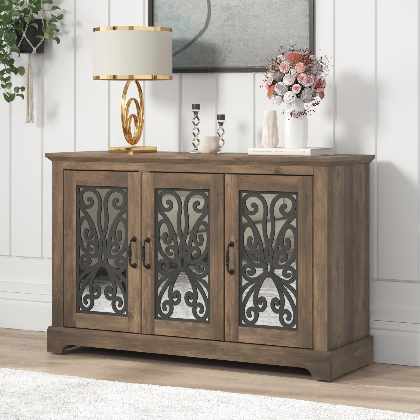 Galano Calidia 3 Door Sideboard Buffet Cabinet for Living Room, 15.7" D x 45.7" W x 29.3" H, Knotty Oak