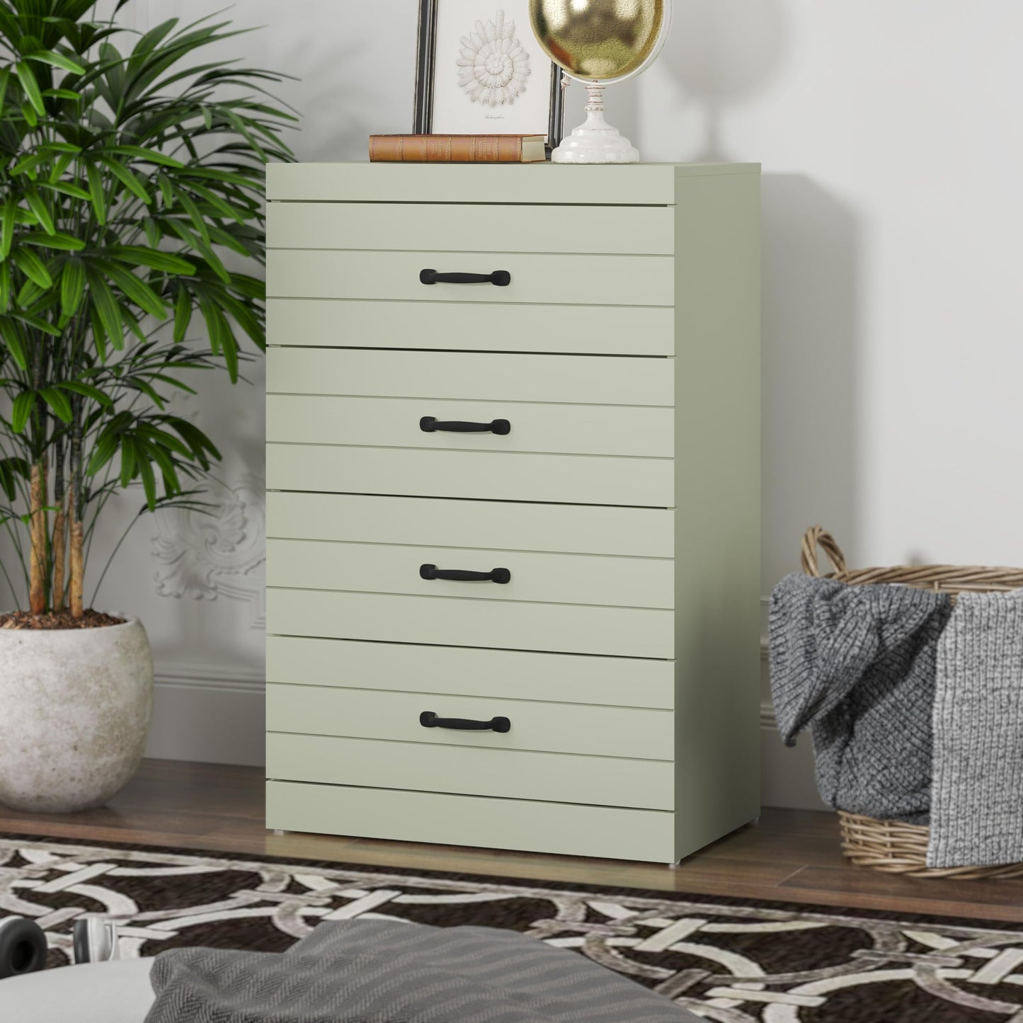 Galano Allington 4 Drawer Chest - Tall Drawer Chest with Storage for Bedroom - Chest of Drawers for Clothes - Storage Cabinet for Hallway, Entryway - Light Green