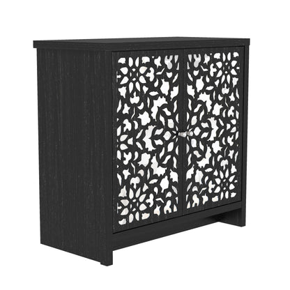 Galano Norwich 2 Door Sideboard - Moden Laser Cut Pattern with Acrylic Mirror Storage Cabinet for Living Room, Bedroom, or Kitchen (Rustic Black Oak)