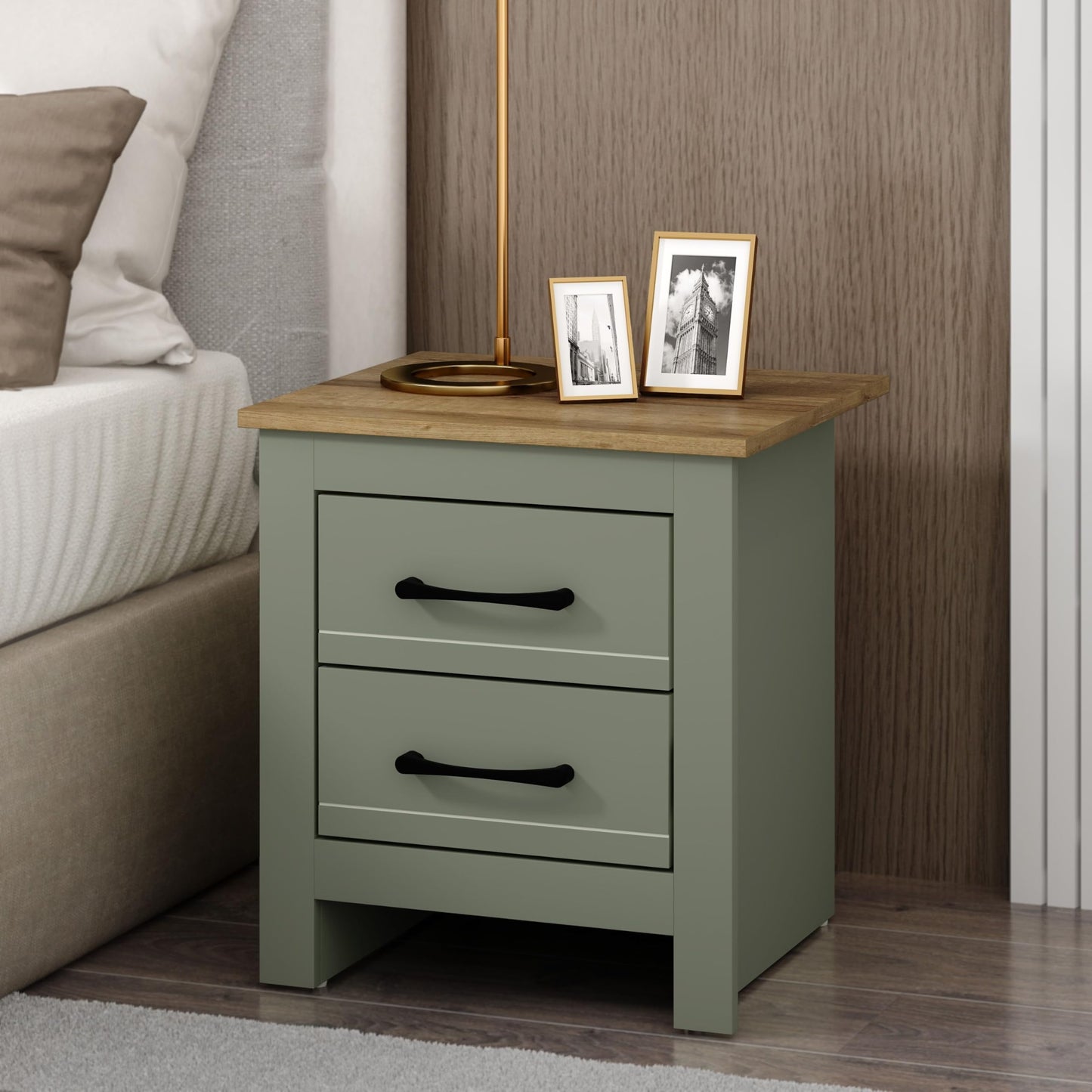 Galano Limestone Bedside Table - 2 Drawer Bedside Cabinet For Side Bedroom Organizer - Small Bedside table For Your Bed - ‎39.5 x 45 x 48.5 cm - White