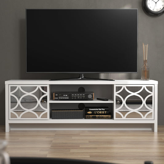 Galano Iris 2 Door TV Unit, Entertainment Centre for up to 60 inch TV, TV Stand Cabinet for Living Room, Large Storage (White) W140.0 x D39.8 x H46.8cm