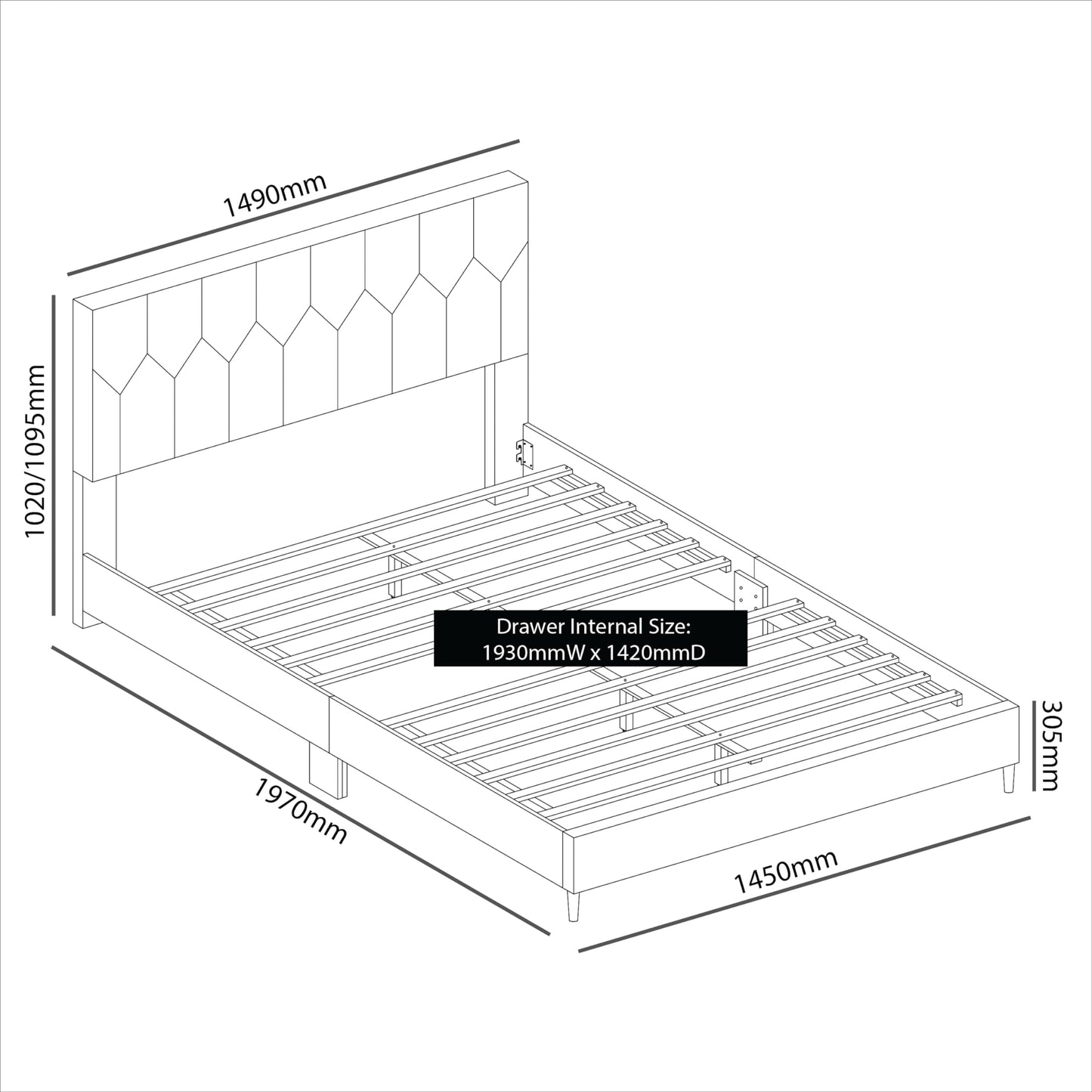 Galano Grimsby Upholstered Double Bed - Stylish Fabric Bedframe with Headboard - Sturdy Bedframe for Adult with Wooden Slat Support - Easy Assembly (Grey)