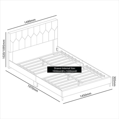 Galano Grimsby Upholstered Double Bed - Stylish Fabric Bedframe with Headboard - Sturdy Bedframe for Adult with Wooden Slat Support - Easy Assembly (Grey)