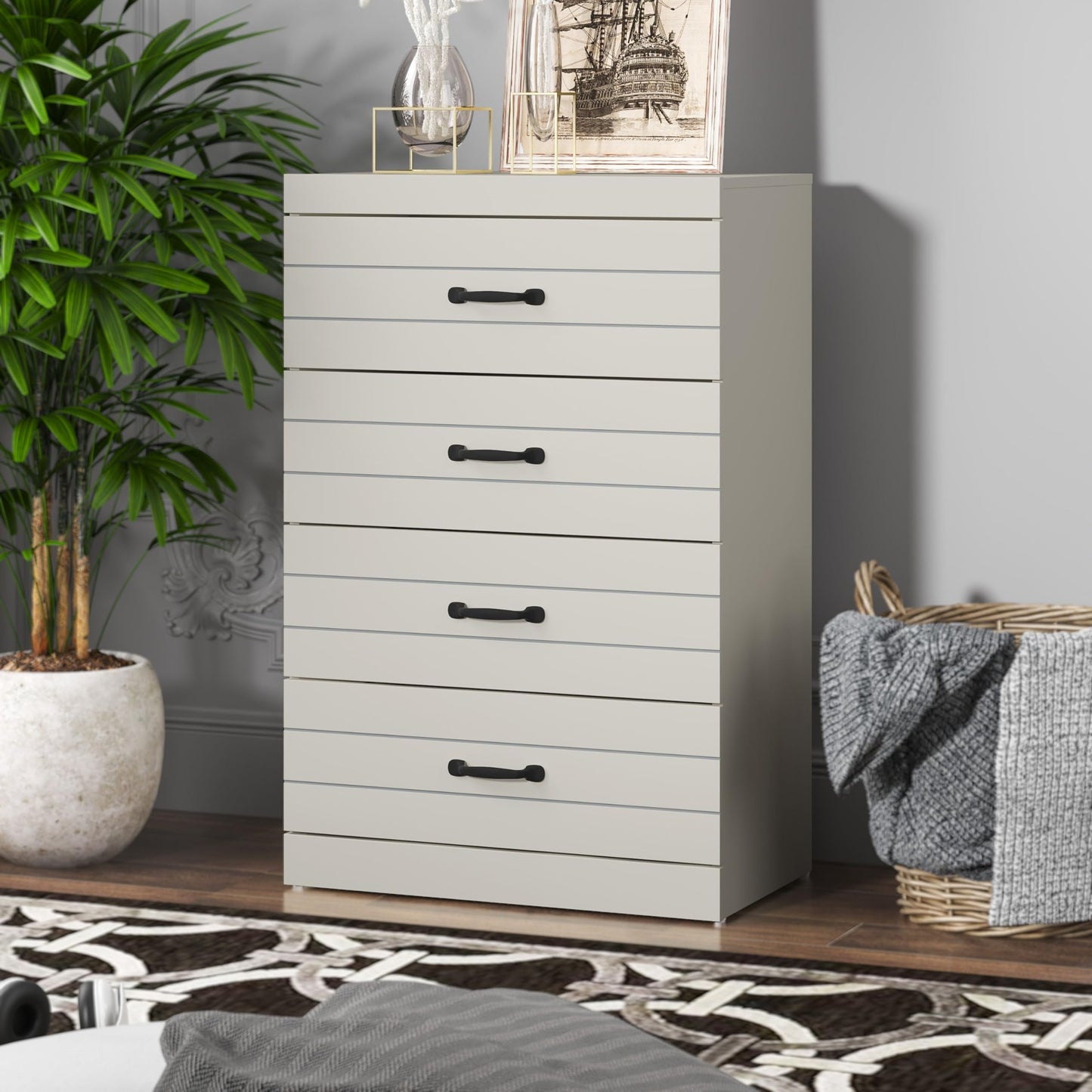 Galano Allington 4 Drawer Chest - Tall Drawer Chest with Storage for Bedroom - Chest of Drawers for Clothes - Storage Cabinet for Hallway, Entryway - Light Grey