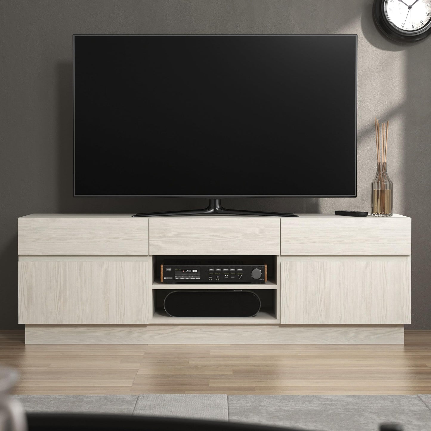 Galano Anderson TV Unit, Entertainment Centre for up to 60" TV, TV Unit with 2 Doors, TV Stand Cabinet for Living Room, Large Storage (New White)