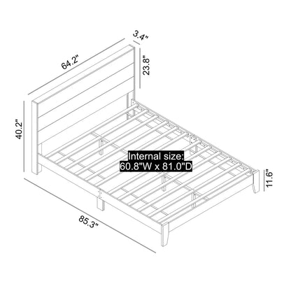 Galano Weiss Wood Platform Queen Bed Frame with Headboard, Fit 60'' x 80'' Mattress Foundation with Wood Slat Support, No Box Spring Needed, 64.2" L x 85.3" W x 40.1" H, Amber Walnut