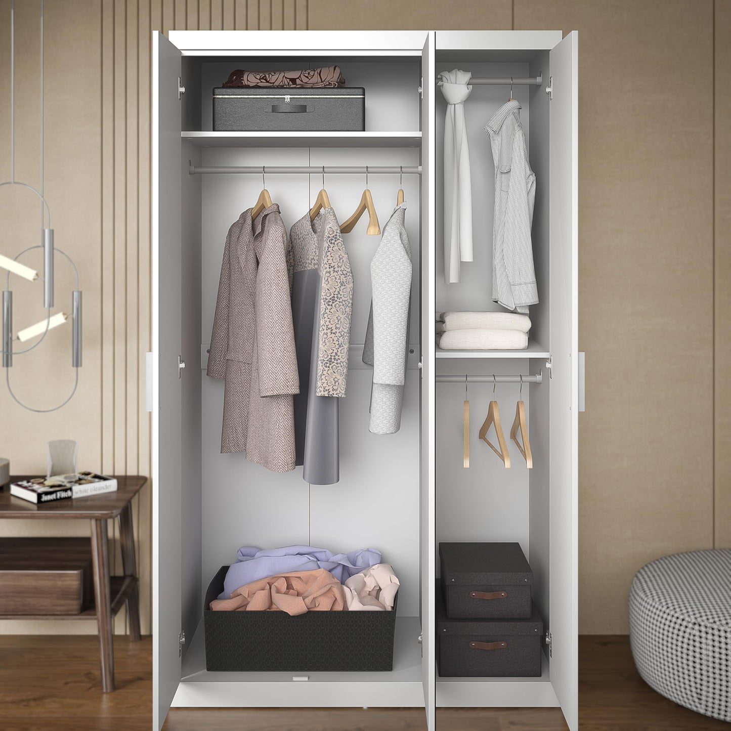 Galano Kimberley 3 Door Wardrobe with Mirror - Mirrored Stylish & Sturdy Wardrobe - Bedrrom Furniture with Hanging Rail Storage (White)