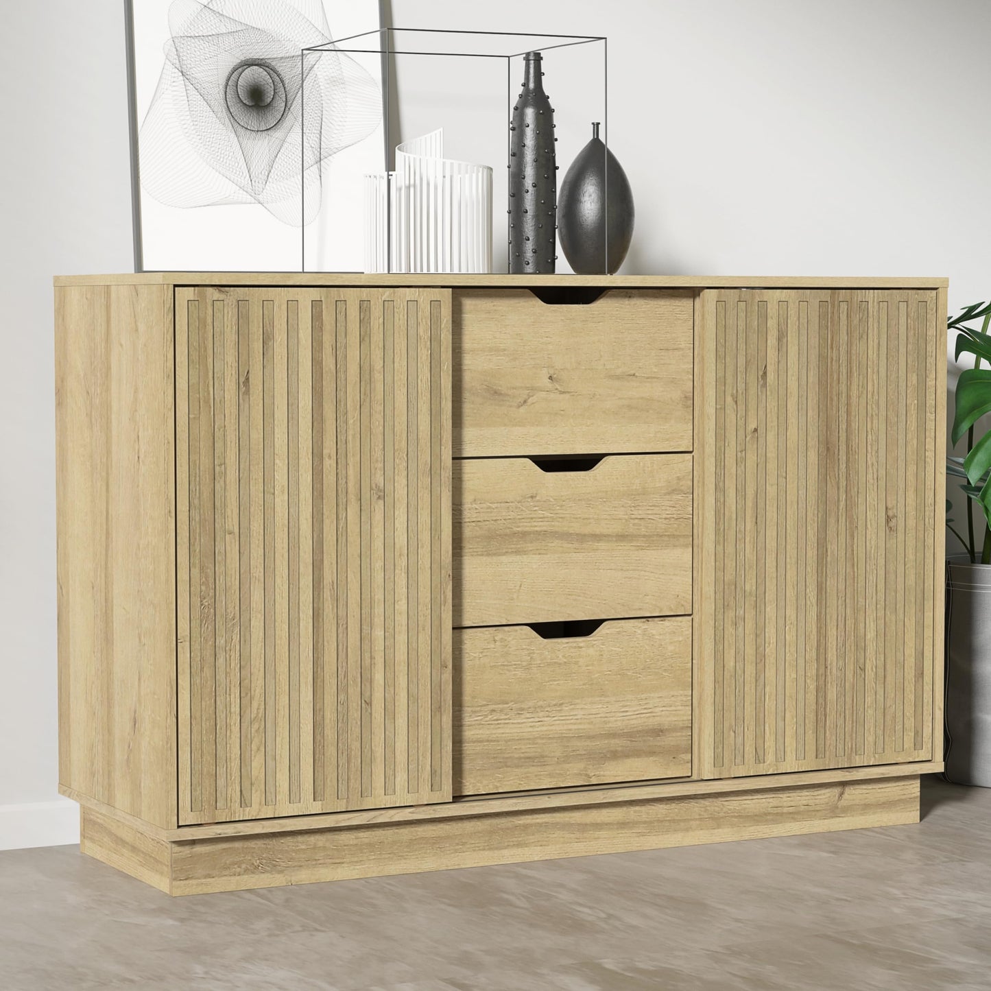 Galano Ryuki 2 Door 3 Drawer Sideboard - Storage Drawer Cabinet for Living Room, Bedroom, or Kitchen (Riviera Eichi)