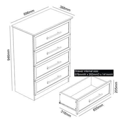 Galano Cleverton 4 Drawer Chest - Chest of Drawers with Storage for Bedroom - Closet Organizers and Storage Cabinet for Hallway, Entryway (Light Grey/Oak)