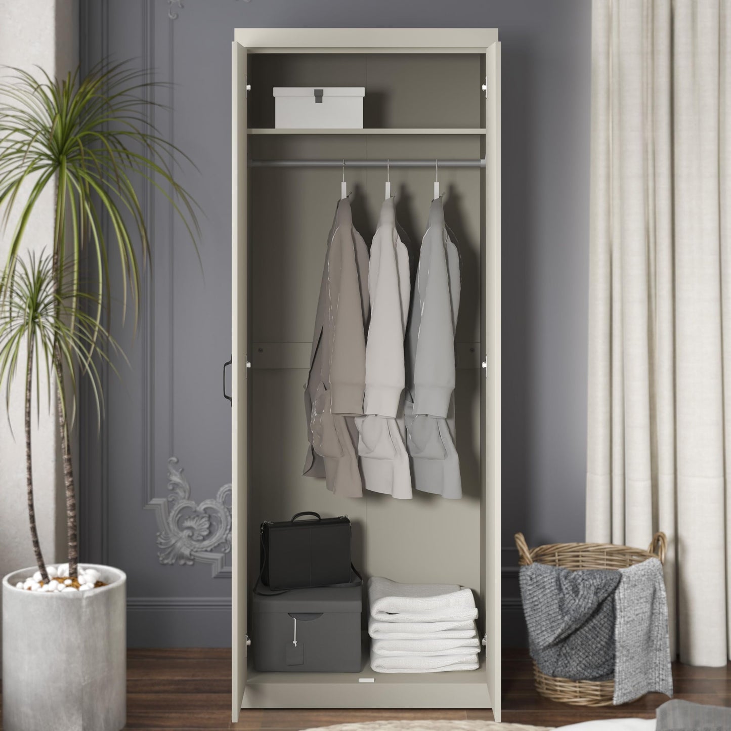 Galano Allington 2 Door Wardrobe with Mirror - Stylish & Sturdy Wardrobe - Bedrrom Furniture with Hanging Rail Storage (Light Green)