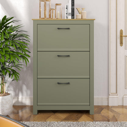 Galano Limestone 3 Door Shoe Cabinet - Slim Storage Cabinet - Organizers and Storage Cabinet for Hallway - Entryway or Living Room (Light Grey)