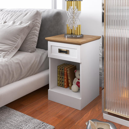 Galano Durban 1 Drawer Side Table - Modern Mirrored Lamp Table with Storage - Living Furniture - Organizers & Storage Cabinet for Hallway, Entryway (White/Oak)