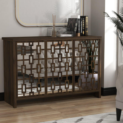 Galano Mollison 3 Door Sideboard - Moden Laser Cut Pattern with Acrylic Mirror Storage Cabinet for Living Room, Bedroom, or Kitchen (Dusty Grey Oak)