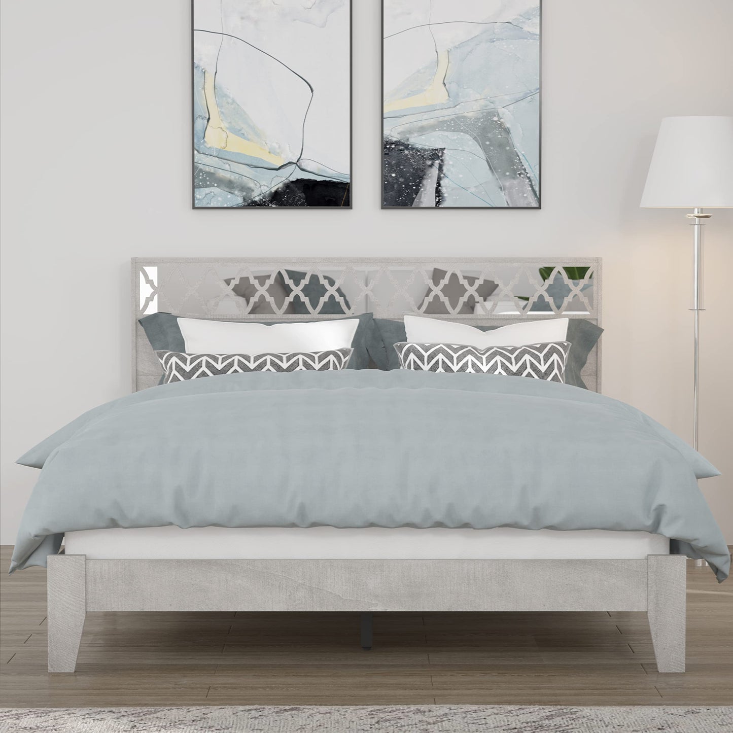 Galano Aideliz Queen Bed Frame with Headboard, Mattress Foundation with Wooden Slats Support, No Box Spring Needed, 64.17" L x 85.31" W x 40.16" H, Dusty Grey Oak