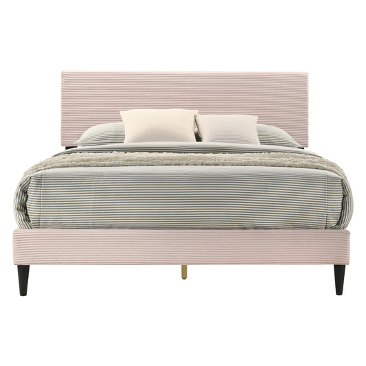 Galano Bayson Double Bed - Stylish Wooden Bedframe with Headboard - Sturdy Bedframe for Adult with Wooden Slat Support - Easy Assembly (Pink)