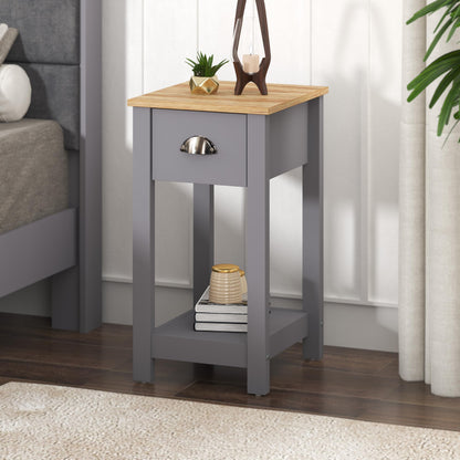 Galano Lilly Bedside Table - Stylish Bedside and Slim Bedside Table - Side Table with Storage - Organizers and Storage Cabinet for Hallway - Entryway or Bedroom (Cool Grey + Beaufort Oak)