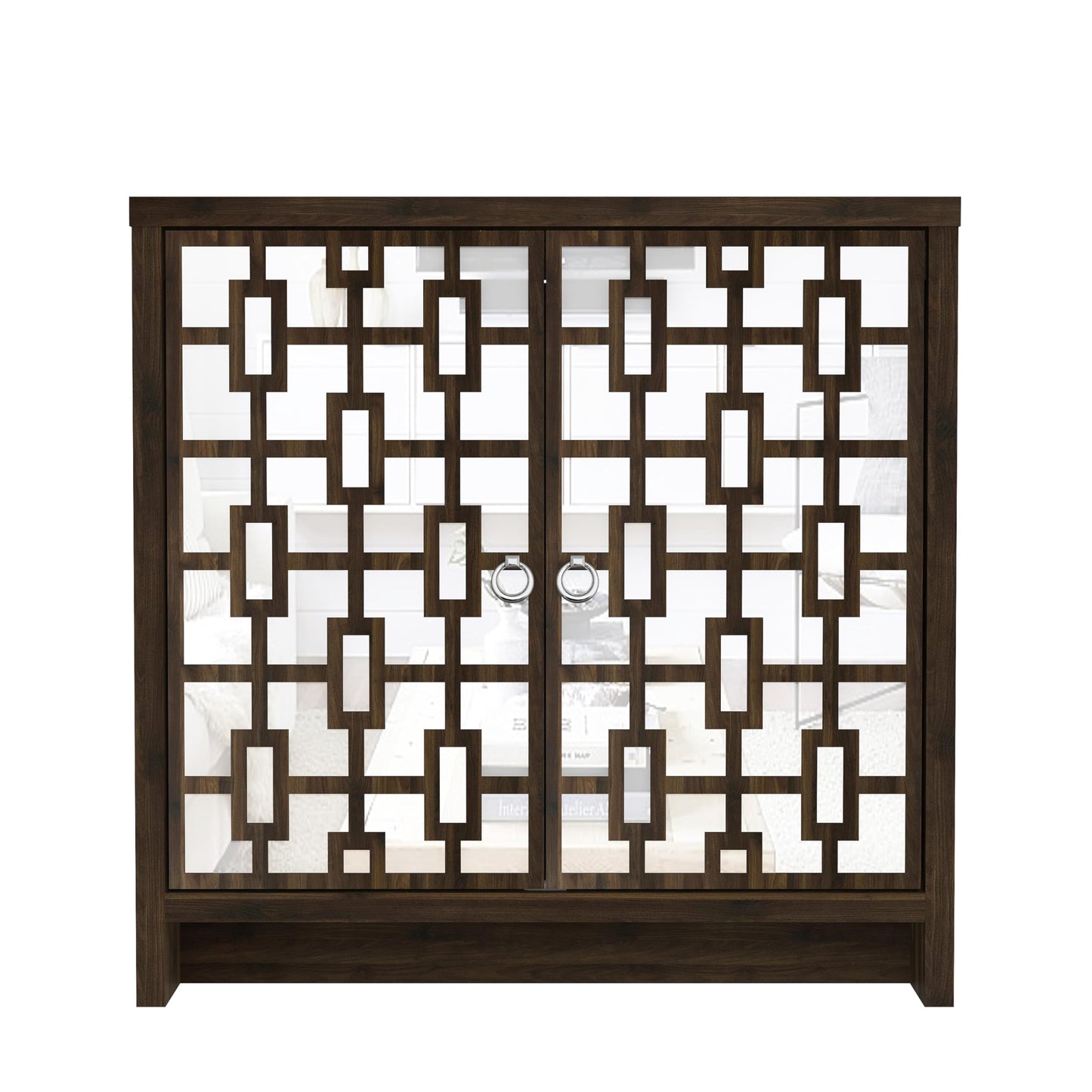 Galano Mollison 2 Door Sideboard - Moden Laser Cut Pattern with Acrylic Mirror Storage Cabinet for Living Room, Bedroom, or Kitchen (Royal Walnut)