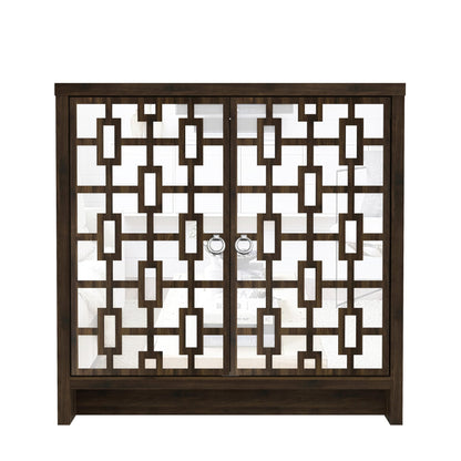 Galano Mollison 2 Door Sideboard - Moden Laser Cut Pattern with Acrylic Mirror Storage Cabinet for Living Room, Bedroom, or Kitchen (Royal Walnut)