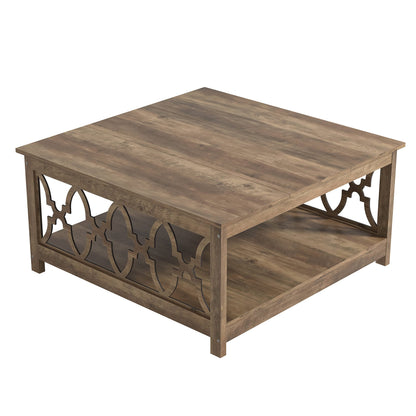 Galano Heron Modern Coffee Table for Living Room, Wood Square Center Table with Storage Shelf, Wooden Accent Cocktail Table for Home Office Small Apartment, 34.8" D x 34.9" W x 17.1" H, Knotty Oak