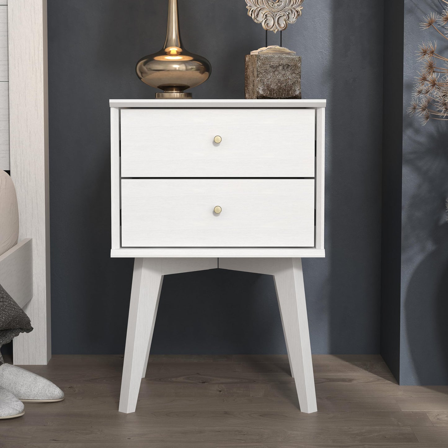 Galano Abby Bedside Table - Stylish 2 Drawer Bedside - Side Table with Storage - Storage Cabinet for Hallway - Entryway or Bedroom (Light Grey/Oak)