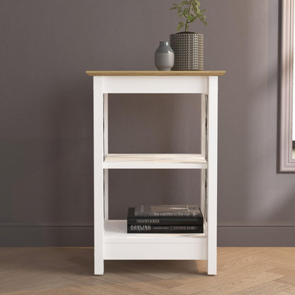 Galano Nova Side Table with Shelf- Modern Distressed Oak Finish - Bookshelf Cabinet for Hallway - Entryway - Foyer - Living Room - Bedroom - Space Saving (White/Oak)