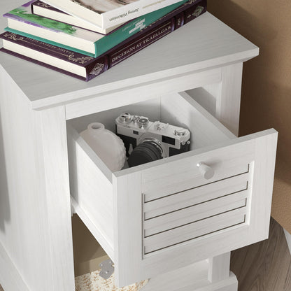 Galano Milan 1 Drawer Bedside Table - Stylish Side Table with Storage - Storage Cabinet for Hallway - Entryway or Bedroom (Pearl White Oak)