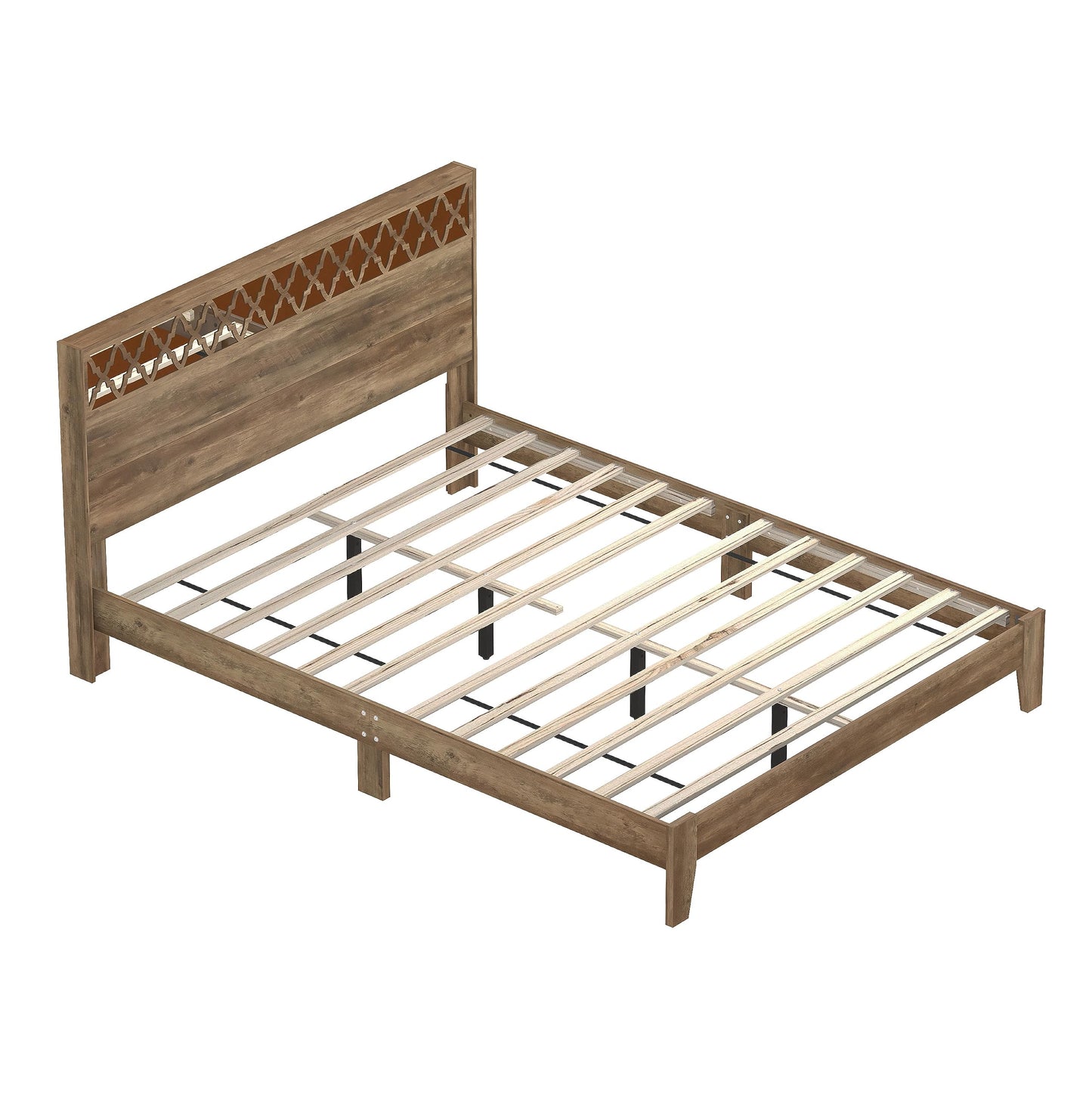 Galano Aideliz Queen Platform Bed Frame with Headboard and Wooden Slats Support, Mattress Foundation, No Box Spring Needed, 64.17" D x 85.31" W x 40.16" H, Knotty Oak