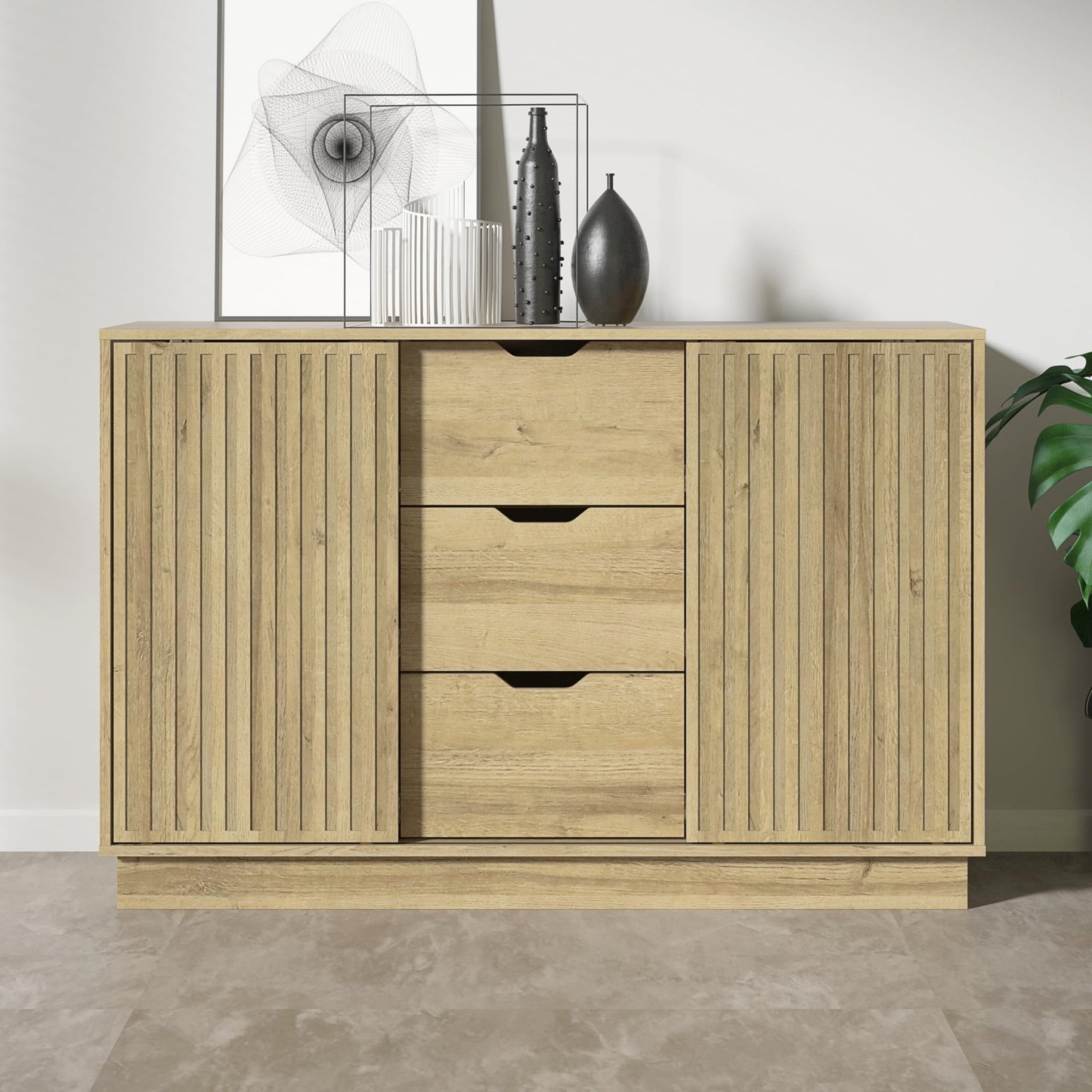 Galano Ryuki 2 Door 3 Drawer Sideboard - Storage Drawer Cabinet for Living Room, Bedroom, or Kitchen (Riviera Eichi)