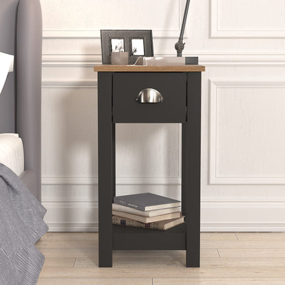 Galano Lilly Bedside Table - Stylish Bedside and Slim Bedside Table - Side Table with Storage - Organizers and Storage Cabinet for Hallway - Entryway or Bedroom (Cool Grey + Beaufort Oak)