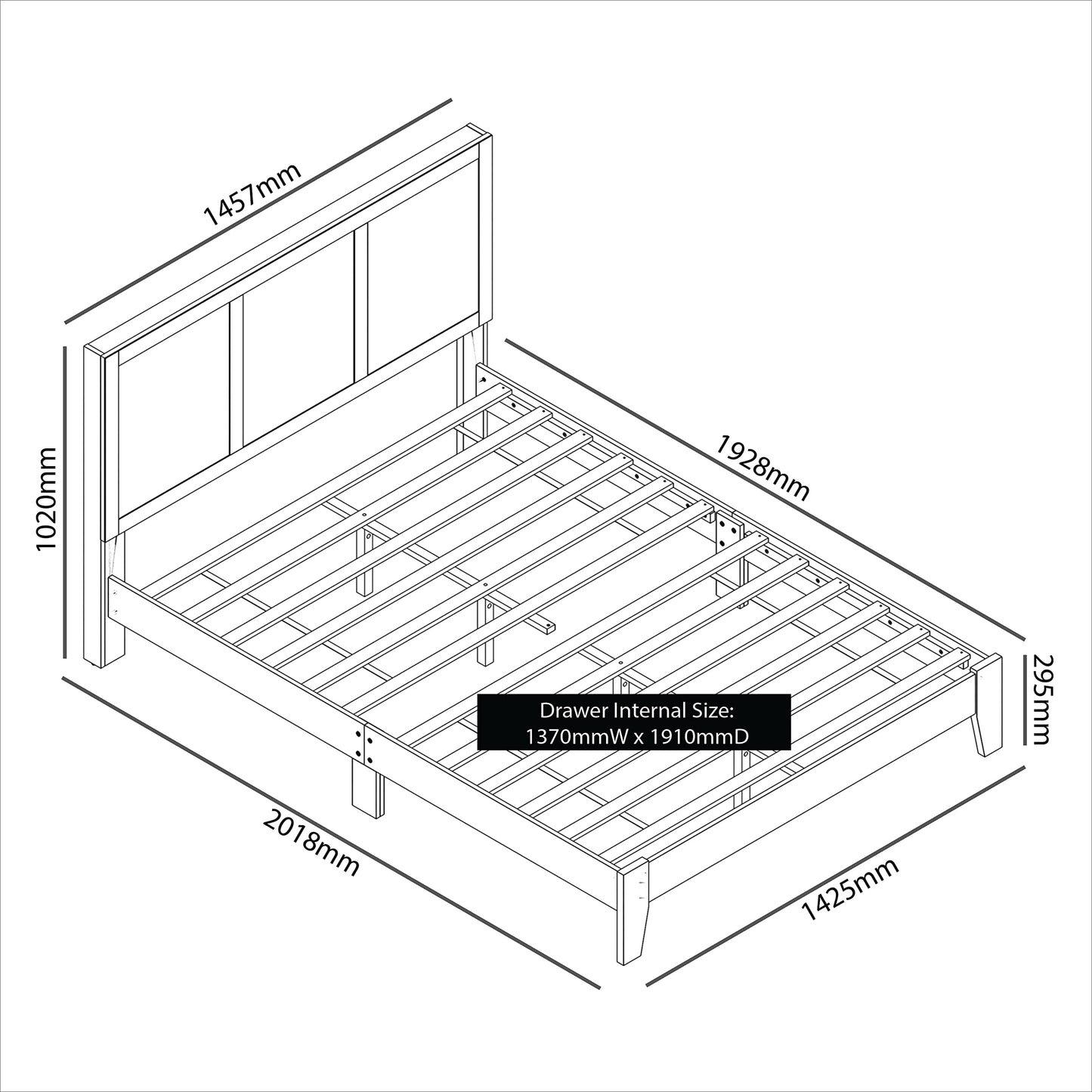 Galano Ozzie Double Bed – Headboard with Stylish Laminated Rattan Design, Sturdy Bedframe for Adult with Wood Slat Support (Oslo Oak Color) - W145.7 x D201.9 x H102.1cm