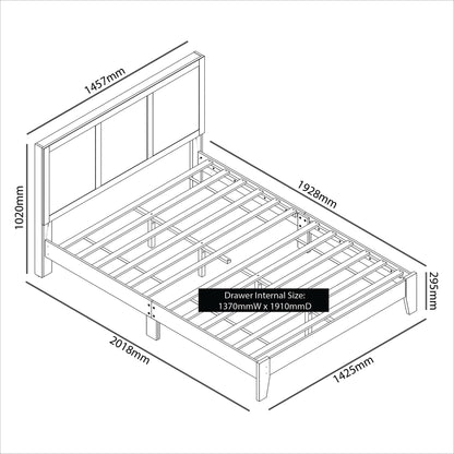 Galano Ozzie Double Bed – Headboard with Stylish Laminated Rattan Design, Sturdy Bedframe for Adult with Wood Slat Support (Oslo Oak Color) - W145.7 x D201.9 x H102.1cm