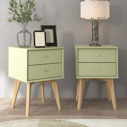 Galano Abby 2pcs Bedside Table - Stylish 2 Drawer Bedside - Side Table with Storage - Storage Cabinet for Hallway - Entryway or Bedroom (Light Grey/Oak)