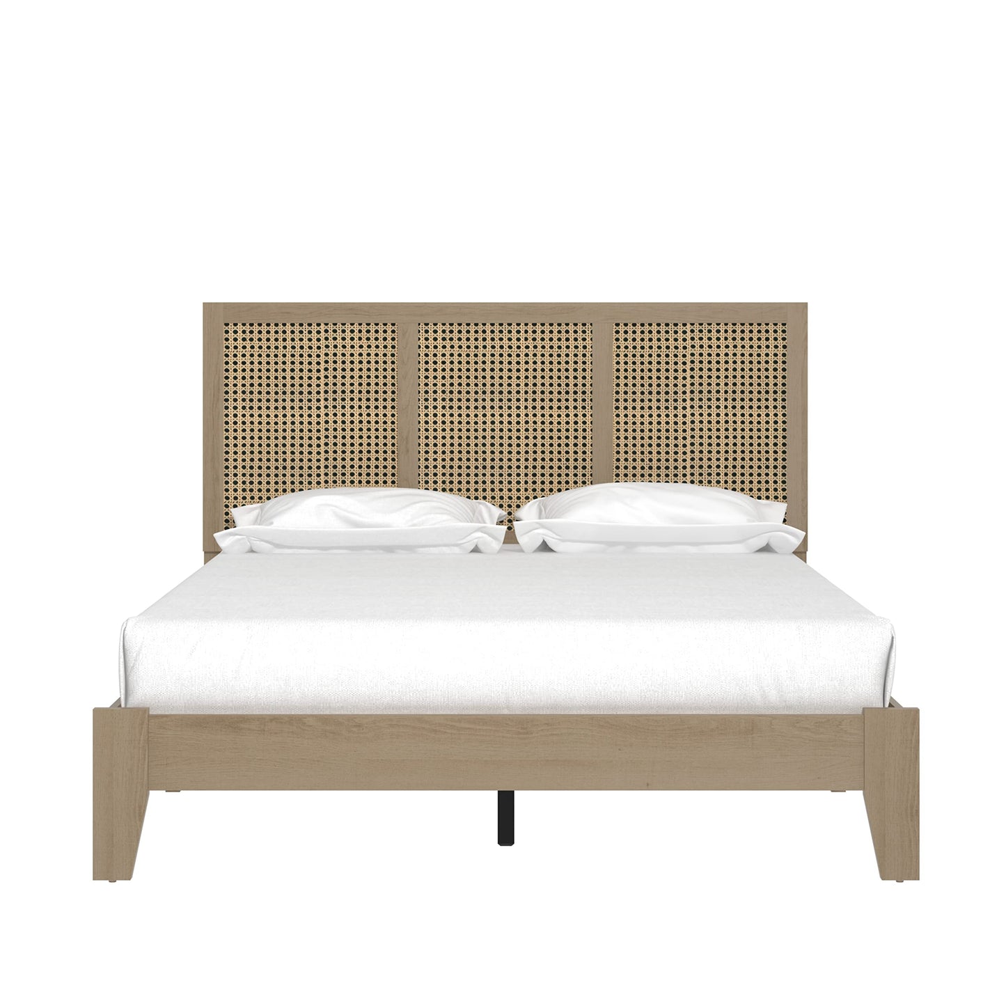 Galano Ozzie Double Bed – Headboard with Stylish Laminated Rattan Design, Sturdy Bedframe for Adult with Wood Slat Support (Oslo Oak Color) - W145.7 x D201.9 x H102.1cm