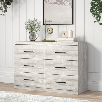 Galano Hamsper Wooden 6 Drawer Dresser Interlock for Bedroom, Wide Chest of Drawers for Children and Nursery, Closet Organizer Storage for Kids, 16.1" D x 46.5" W x 31.0" H, Dusty Grey Oak