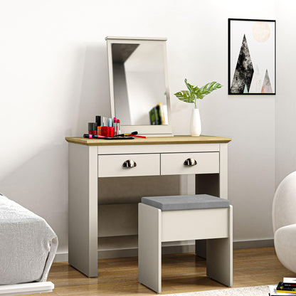 Galano Sufy Dressing Table with Mirror and Cushioned Stool - Bedroom Large Vanity Makeup Table with Drawer Storage – Console Table for Home Hallway and Living (Light Grey)