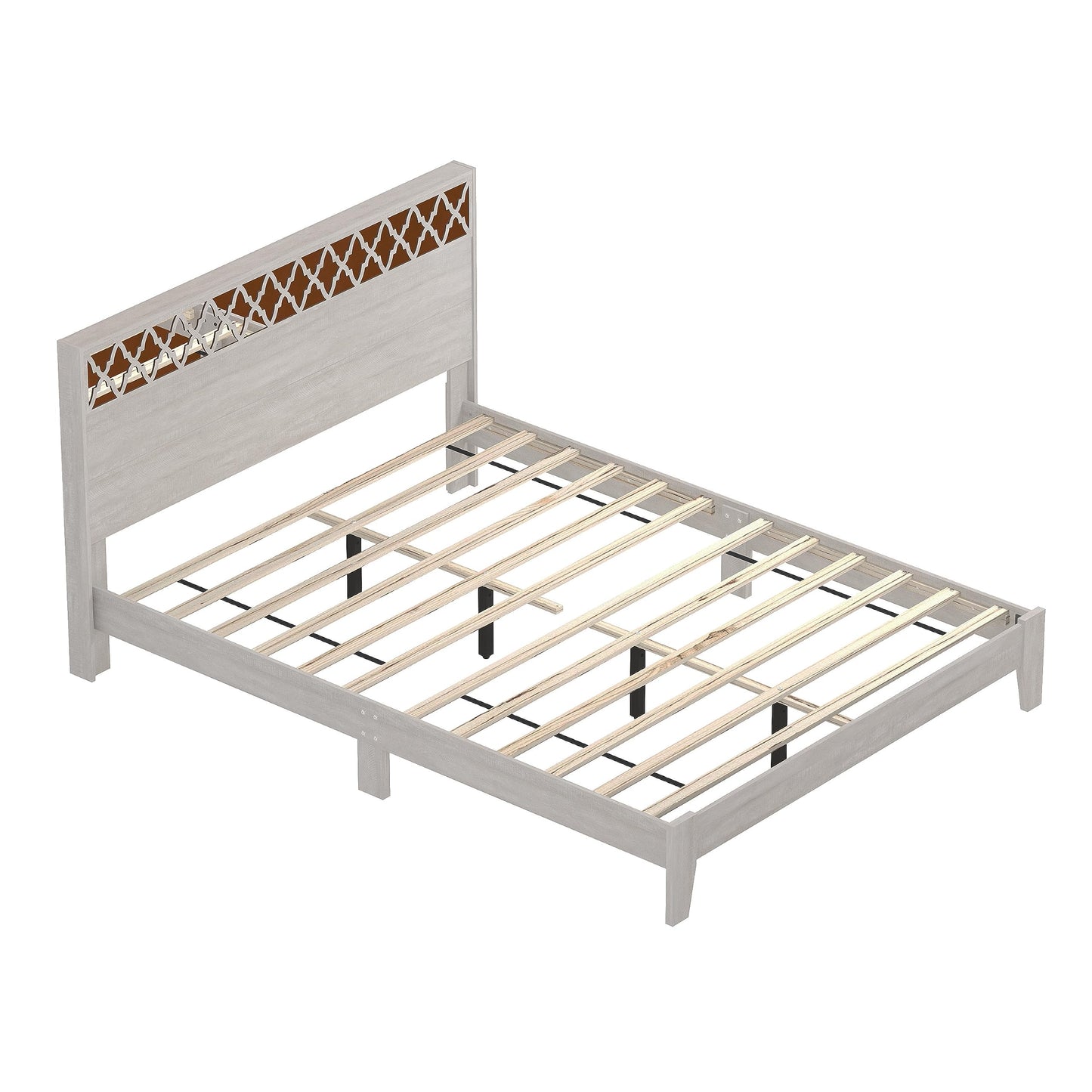 Galano Aideliz Queen-Bettrahmen mit Kopfteil, Matratzenunterlage mit Holzlattenunterstützung, kein Boxspring erforderlich, 64,17" L x 85,31" B x 40,16" H, Staubgraue Eiche