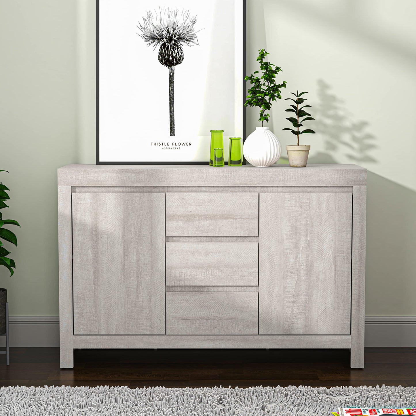 Galano Cubbot Sideboard mit 2 Türen und 3 Schubladen – Aufbewahrungsschrank mit 2 Türen und Schubladen – freistehender Schrank für Wohnzimmer &amp; Flur – 35,3 x 116 x 76,5 cm