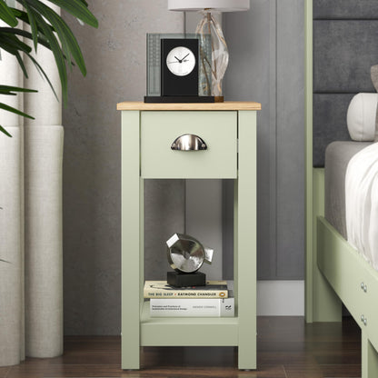 Galano Lilly Bedside Table - Stylish Bedside and Slim Bedside Table - Side Table with Storage - Organizers and Storage Cabinet for Hallway - Entryway or Bedroom (Cool Grey + Beaufort Oak)