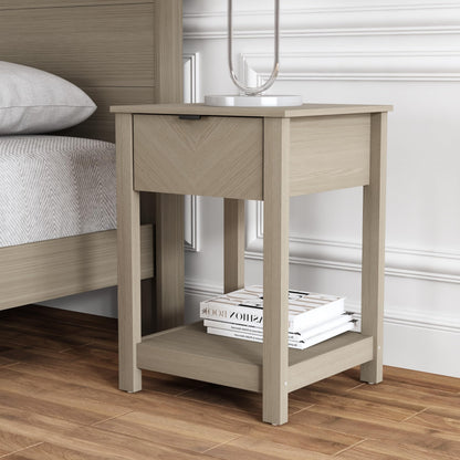 Galano Amigos Nightstand, Bedside Table with Rustic Design Drawers, Night Stand for Bedroom, 2 Drawer Storage End Table, 16.3" D x 18.9" W x 20.28" H, Oslo Oak