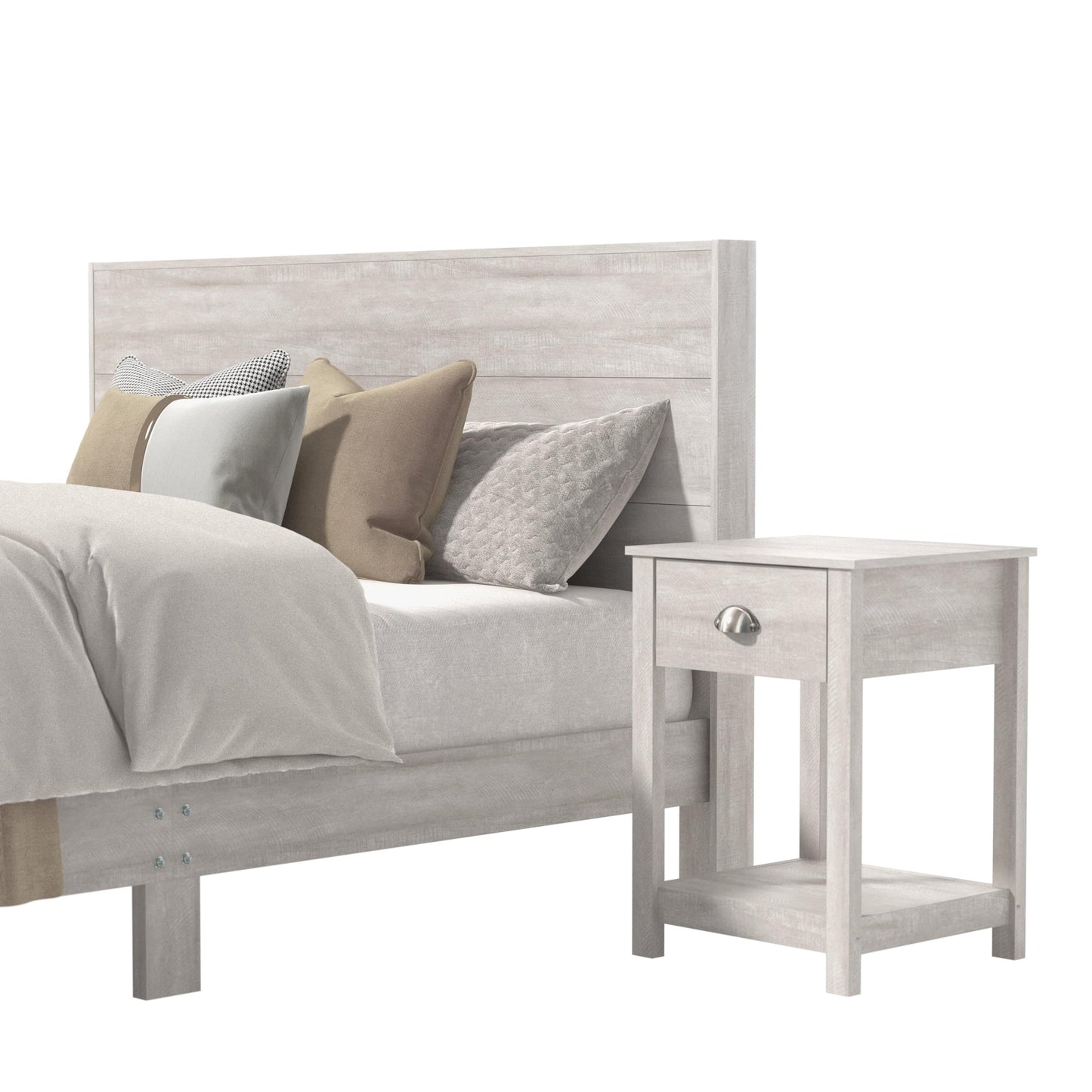 Galano Payne Queen Wood Bed Frame with Headboard & Set of 2 Nightstands, Fit 60'' x 80'' Mattress with Wood Slat Support, No Box Spring Needed, 64.2" L x 85.3" W x 40.1" H, Dusty Grey Oak