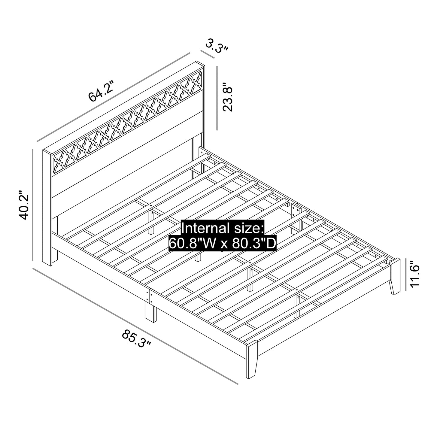 Galano Aideliz Queen-Bettrahmen mit Kopfteil, Matratzenunterlage mit Holzlattenunterstützung, kein Boxspring erforderlich, 64,17" L x 85,31" B x 40,16" H, Staubgraue Eiche