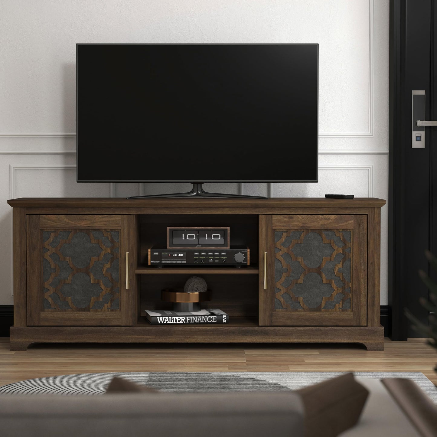 Galano Enfield Wide TV Unit, Entertainment Centre for up to 65" TV, 150cm TV Unit with 2 Doors, TV Stand Cabinet for Living Room, Large Storage (Royal Walnut)